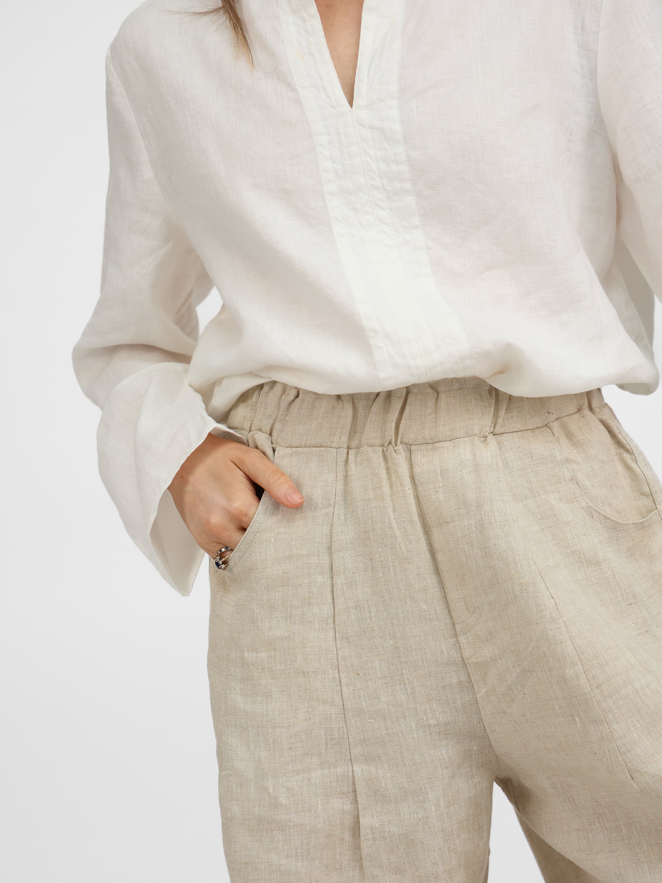 Diffusion by Kate S/M Maggie Linen Long Sleeve Shirt in White