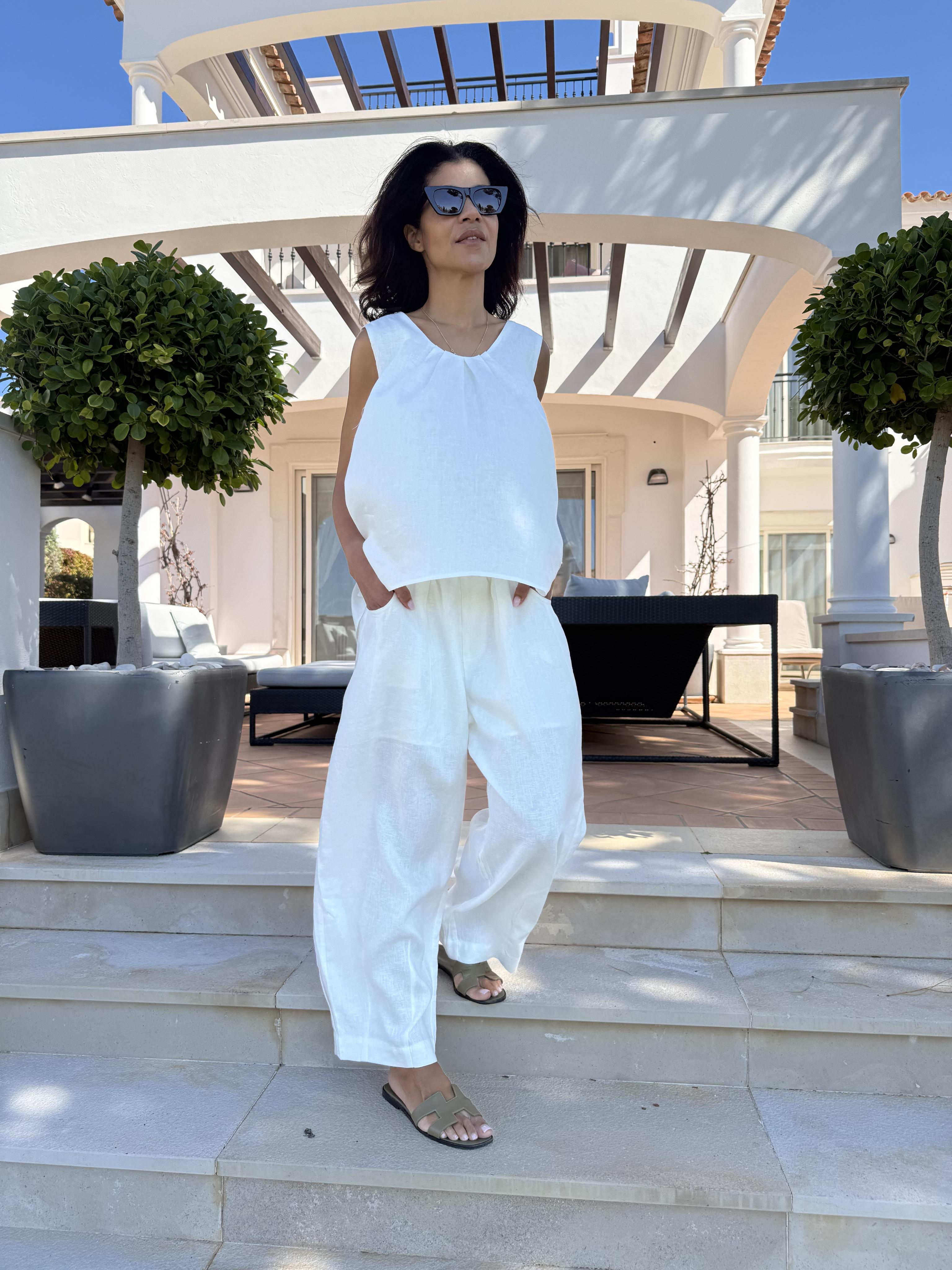 Diffusion by Kate One Size Ruth Pure Linen Pleat Back Top in Ecru