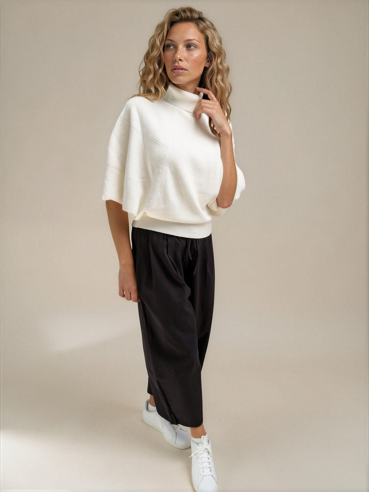 Diffusion by Kate Sweater Margot Pure Wool Cape Sweater in Cream