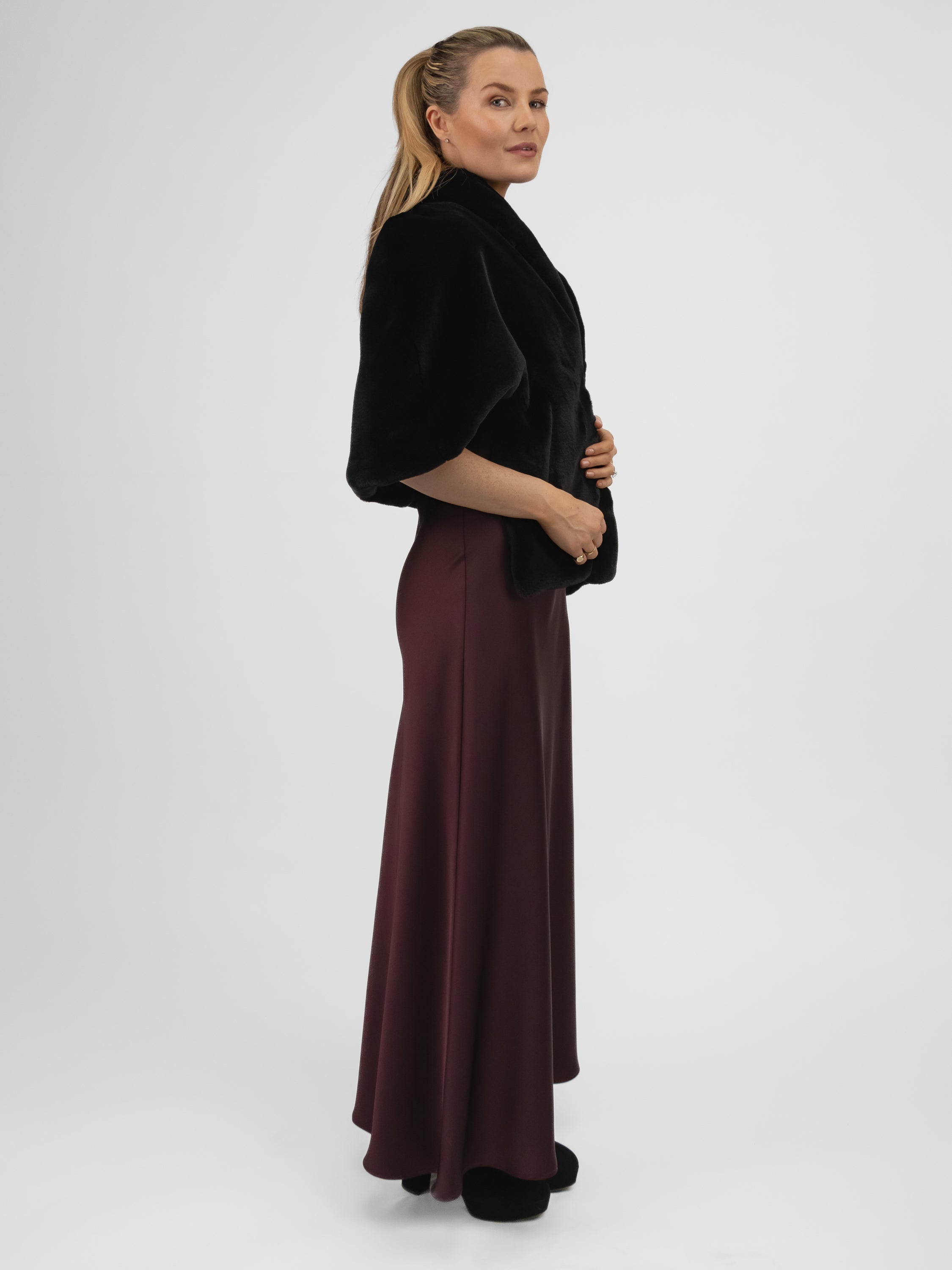Italian Collection Dress Long Dress with Straps and Lace V-Neckline in Burgundy