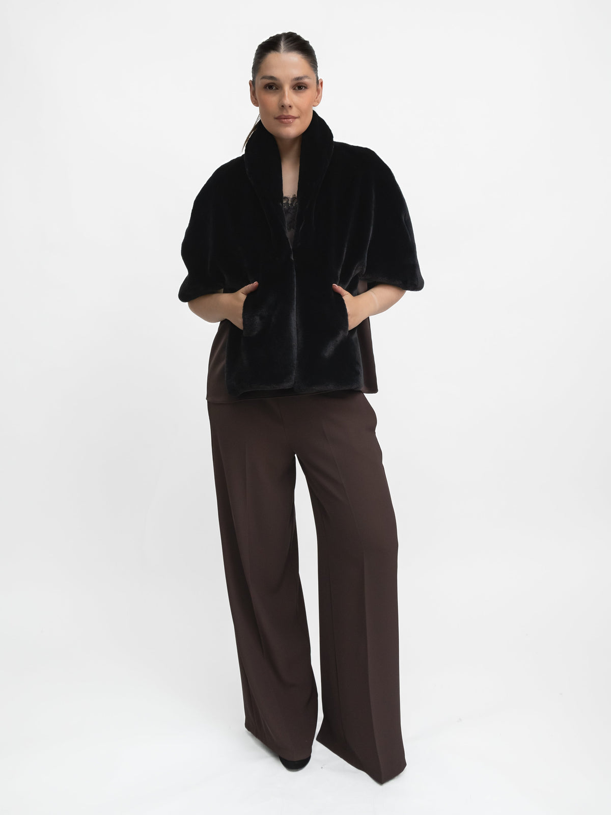 La Haine Inside Us Cape One Size Faux Fur Cape in Black