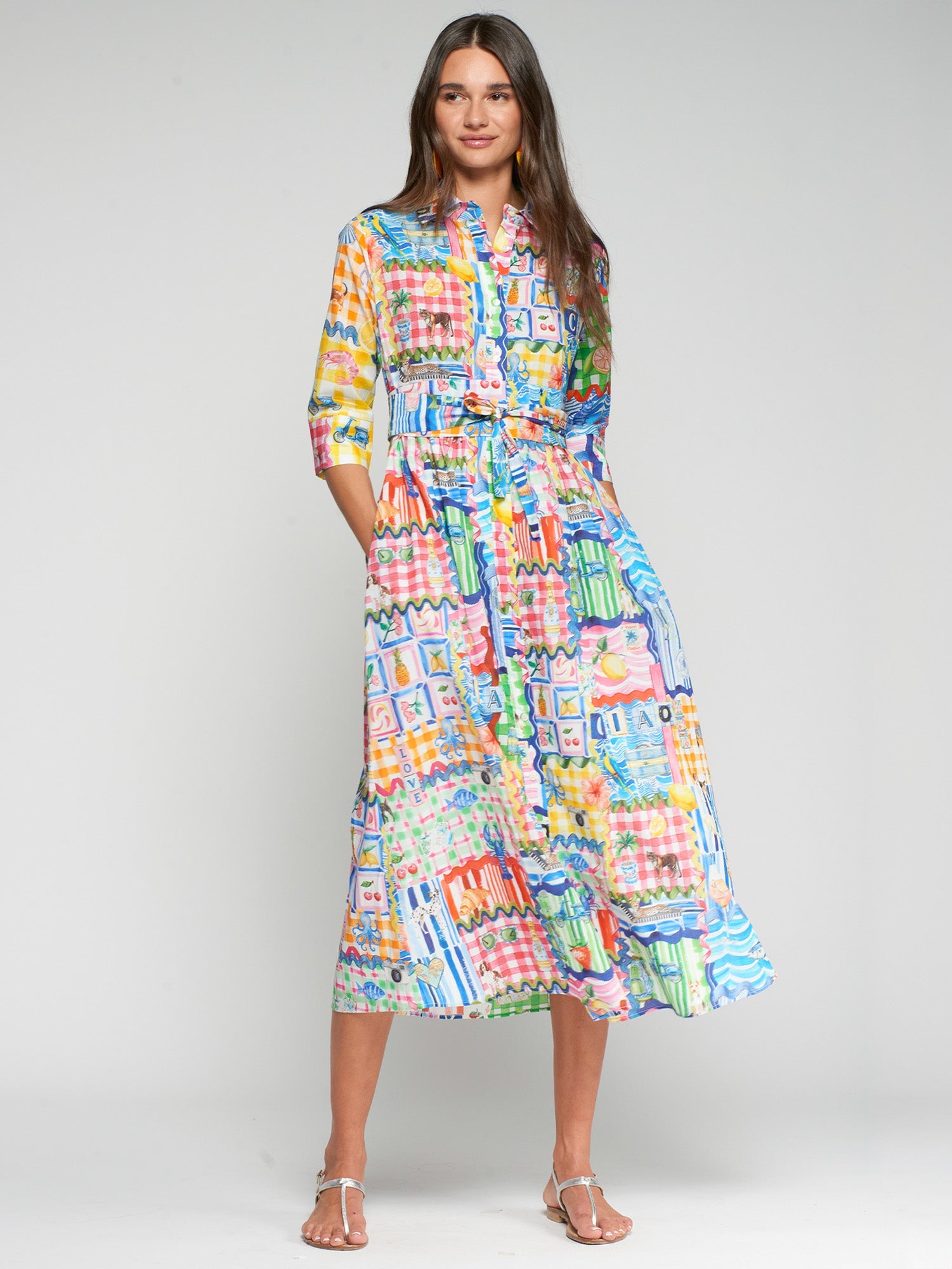 Vilagallo Dress Brenda Capri Print Belted Maxi Dress