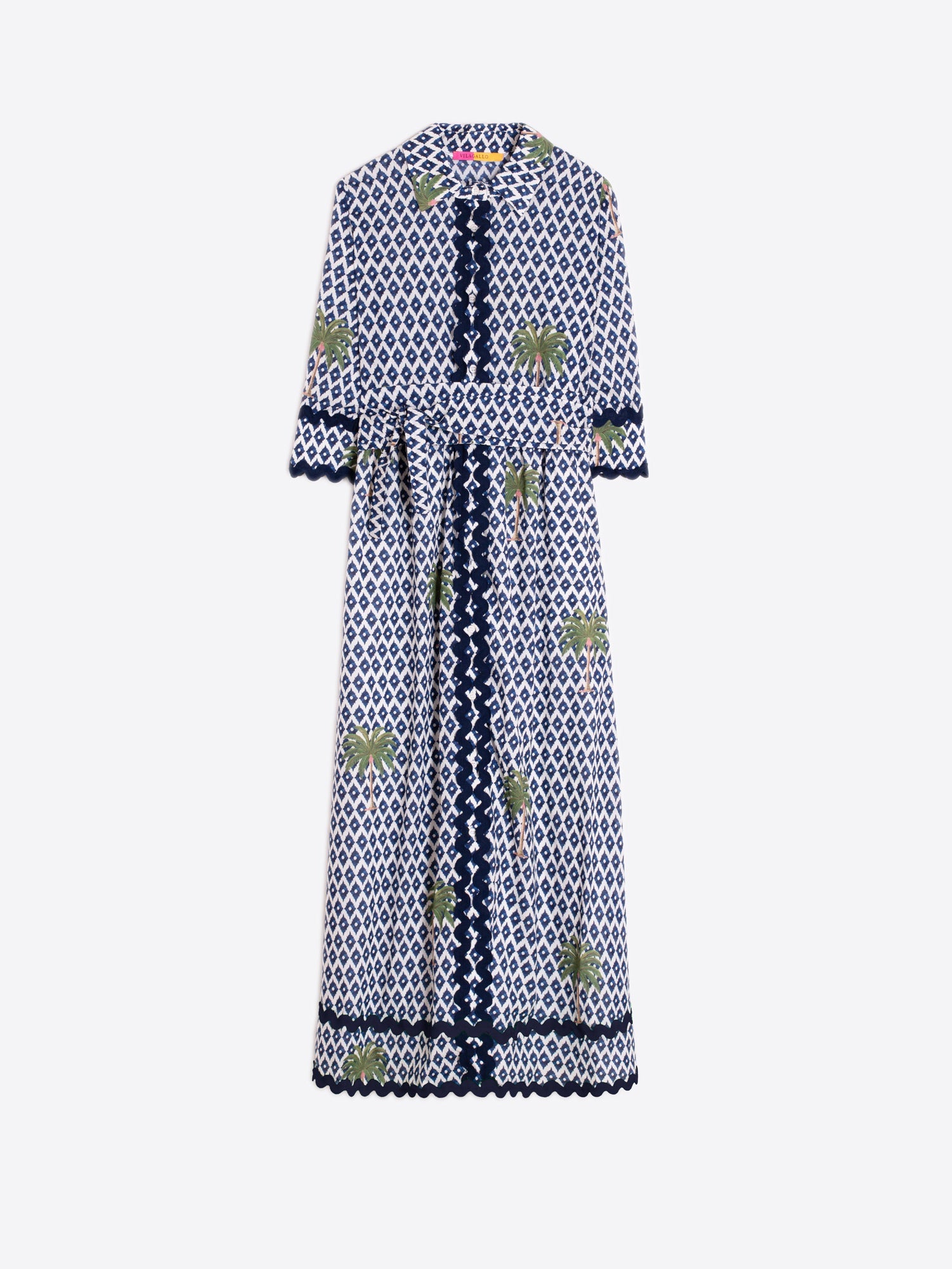 Vilagallo Dress Dress Brenda Maxi in Ikat Palm Print