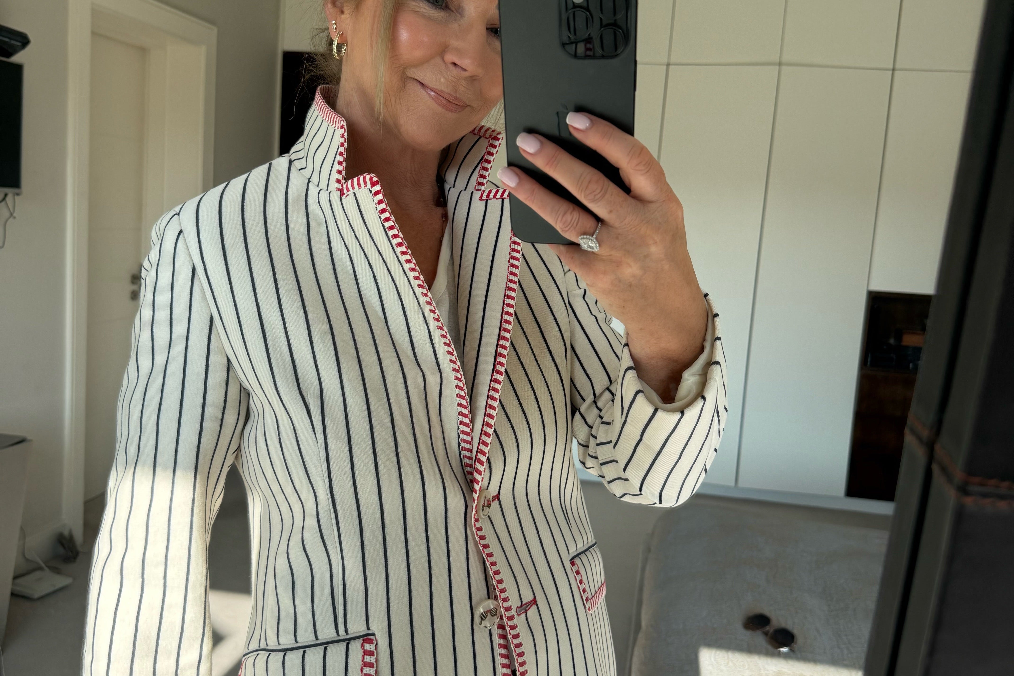 Vilagallo Jacket Nuria Pinstripe Blazer with Red Trim