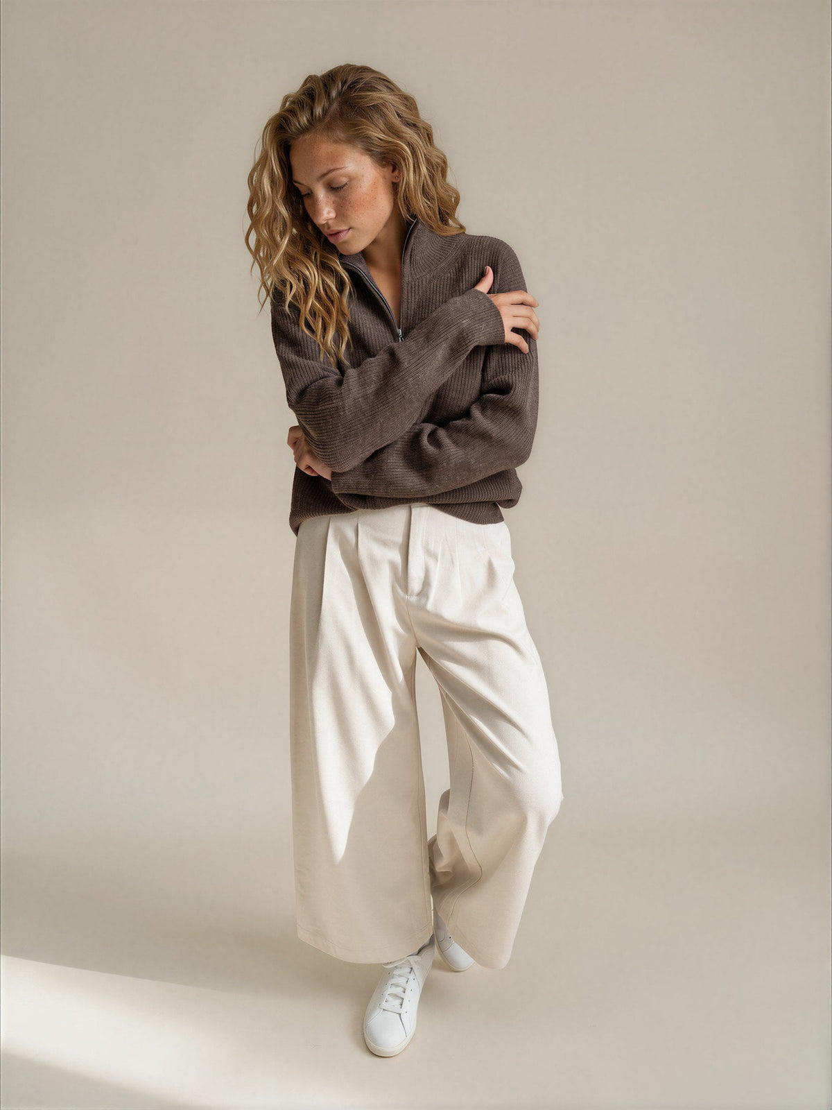 Diffusion by Kate Cardigan Romy Pure Wool Zip Cardigan in Coffee Melange