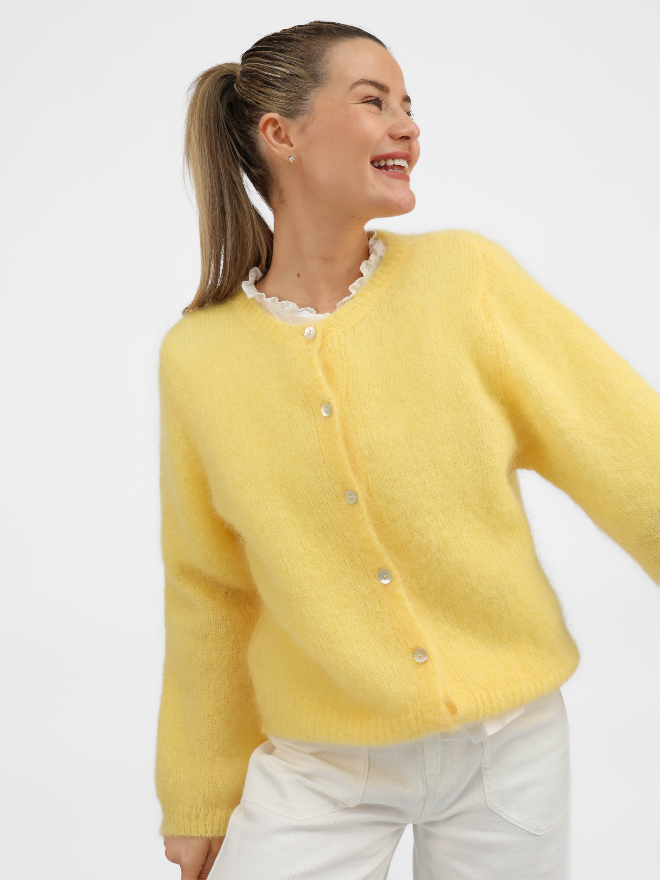 Diffusion by Kate Cardigan One Size Sophie Mohair Cardigan in Buttercup Yellow