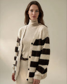 Diffusion by Kate Cardigan One Size Striped Oversize Cardigan in Apricot/Coffee