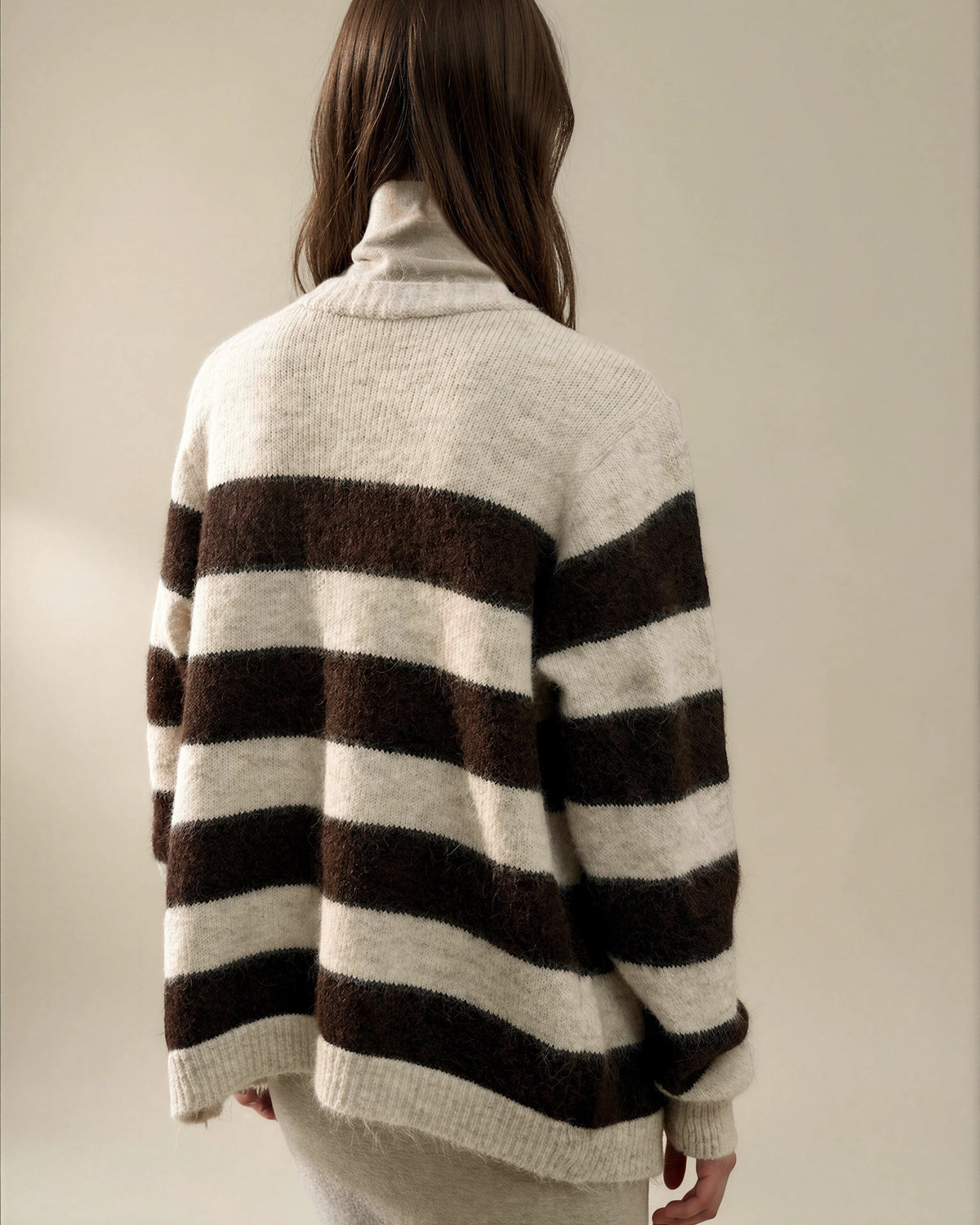 Diffusion by Kate Cardigan One Size Striped Oversize Cardigan in Apricot/Coffee