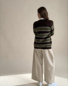 Diffusion by Kate Cardigan One Size Striped Oversize Cardigan in Coffee/Olive Green