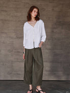 Diffusion by Kate Pants Frankie Pure Linen Pants in Olive Green