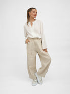 Diffusion by Kate Pants Frankie Pure Linen Wide-Leg Pants in Sand