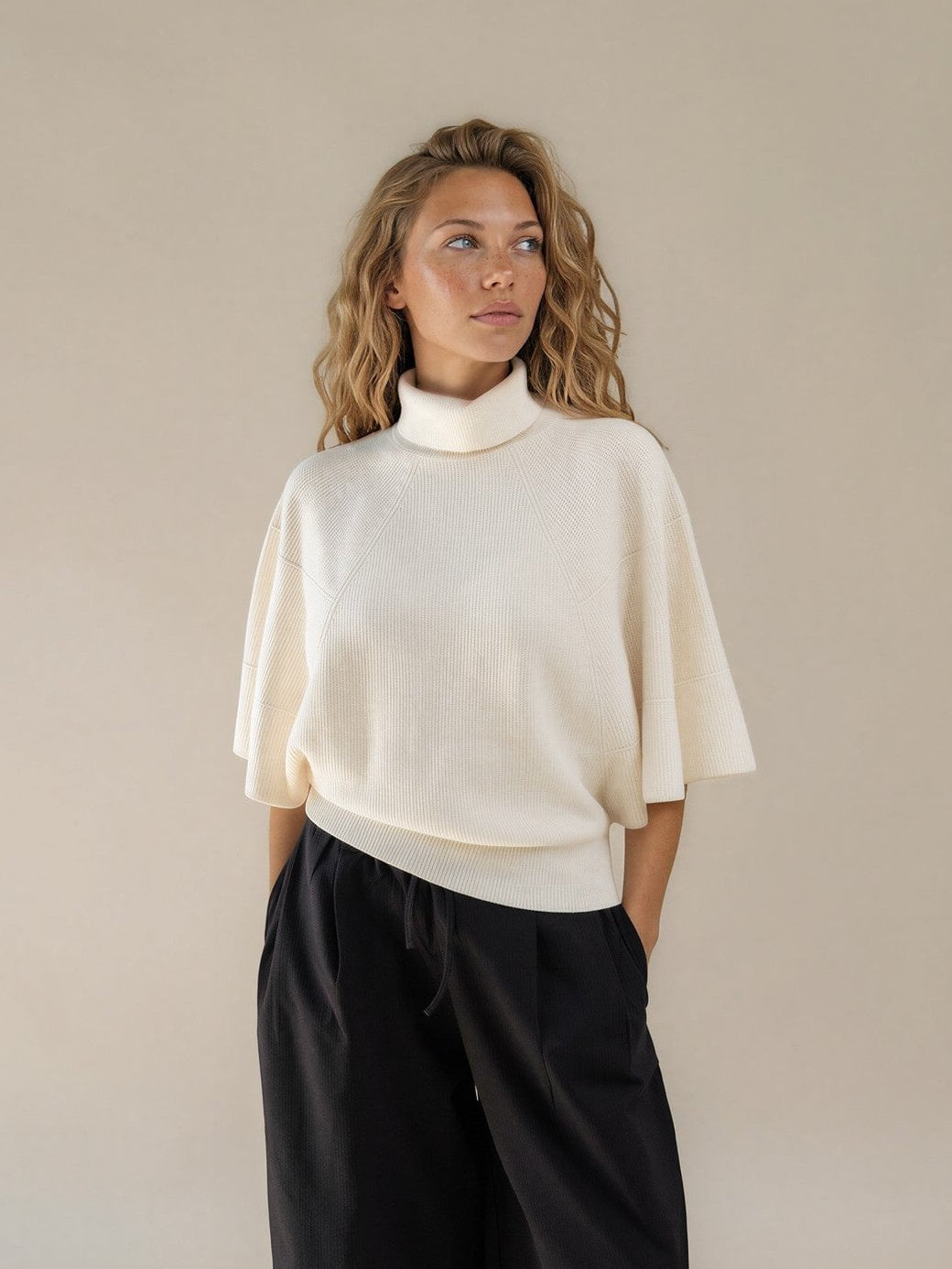 Diffusion by Kate Sweater Margot Pure Wool Cape Sweater in Cream