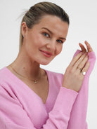 Diffusion by Kate Sweater One Size Sienna V-Neck Sweater In Peony Pink