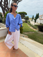 Diffusion By Kate Top One Size Chloe Linen Shirt In Dark Cornflower