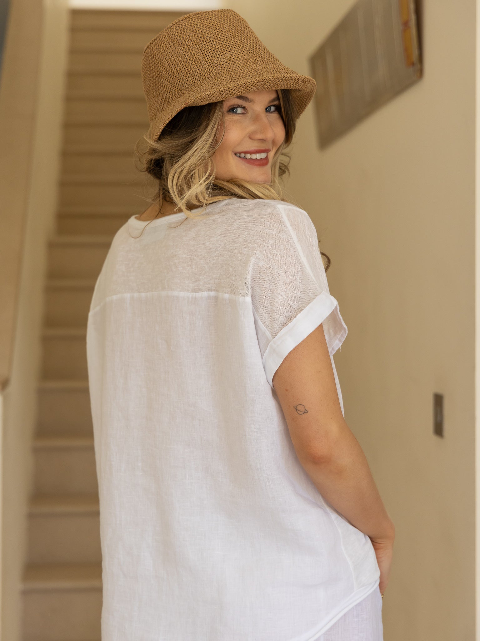 Diffusion by Kate Top One Size Jack Linen T Shirt In White
