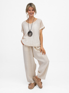 Diffusion By Kate Trousers One Size Barrel Linen Loose Fit Trousers In Sand