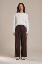 Diffusion by Kate Trousers Double Pleat Wide Leg Trousers in Coffee