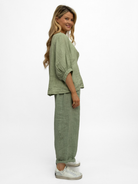 Diffusion.ie Trousers One Size Barrel Linen Loose Fit Trousers In Khaki
