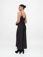 Italian Collection Dress Long Dress with Straps and Lace V-Neckline in Black
