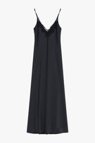Italian Collection Dress Long Dress with Straps and Lace V-Neckline in Black