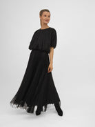 Italian Collection Long Pleated Tulle Skirt in Black