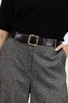 Italian Collection Pants Belted Palazzo Trousers in Grey/Black Fleck