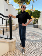 Italian Collection Sweater One Size Gina Short Sleeved Sweater in Black