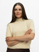 Italian Collection Sweater One Size Gina Short Sleeved Sweater in Latte