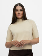 Italian Collection Sweater One Size Gina Short Sleeved Sweater in Latte