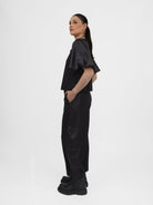 Italian Collection Sweatshirt Short Sleeve Round Neck Top in Black