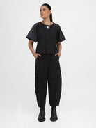 Italian Collection Sweatshirt Short Sleeve Round Neck Top in Black