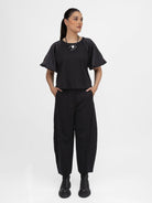 Italian Collection Sweatshirt Short Sleeve Round Neck Top in Black