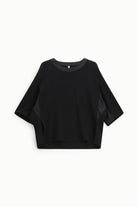 Italian Collection Sweatshirt Tunic Top – Black with Satin Side & Trim