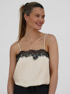Italian Collection Top Lace Trim Camisole Top in Cream