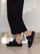 Lofina Sandals Lofina Velcro Strap Platform Slide in Gasoline Nero