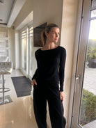 Majestic Filatures T-Shirt ⁠Boat Neck Long Sleeve Tee in Black