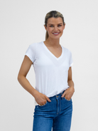 Majestic Filatures Top Patty V Neck Tee In Soft White