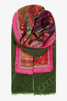 Ombré London Scarf One Size Ethnic Square Scarf in Forest Greens & Floral