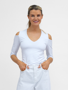 The Italian Collection Top Cold Shoulder Top In Soft White