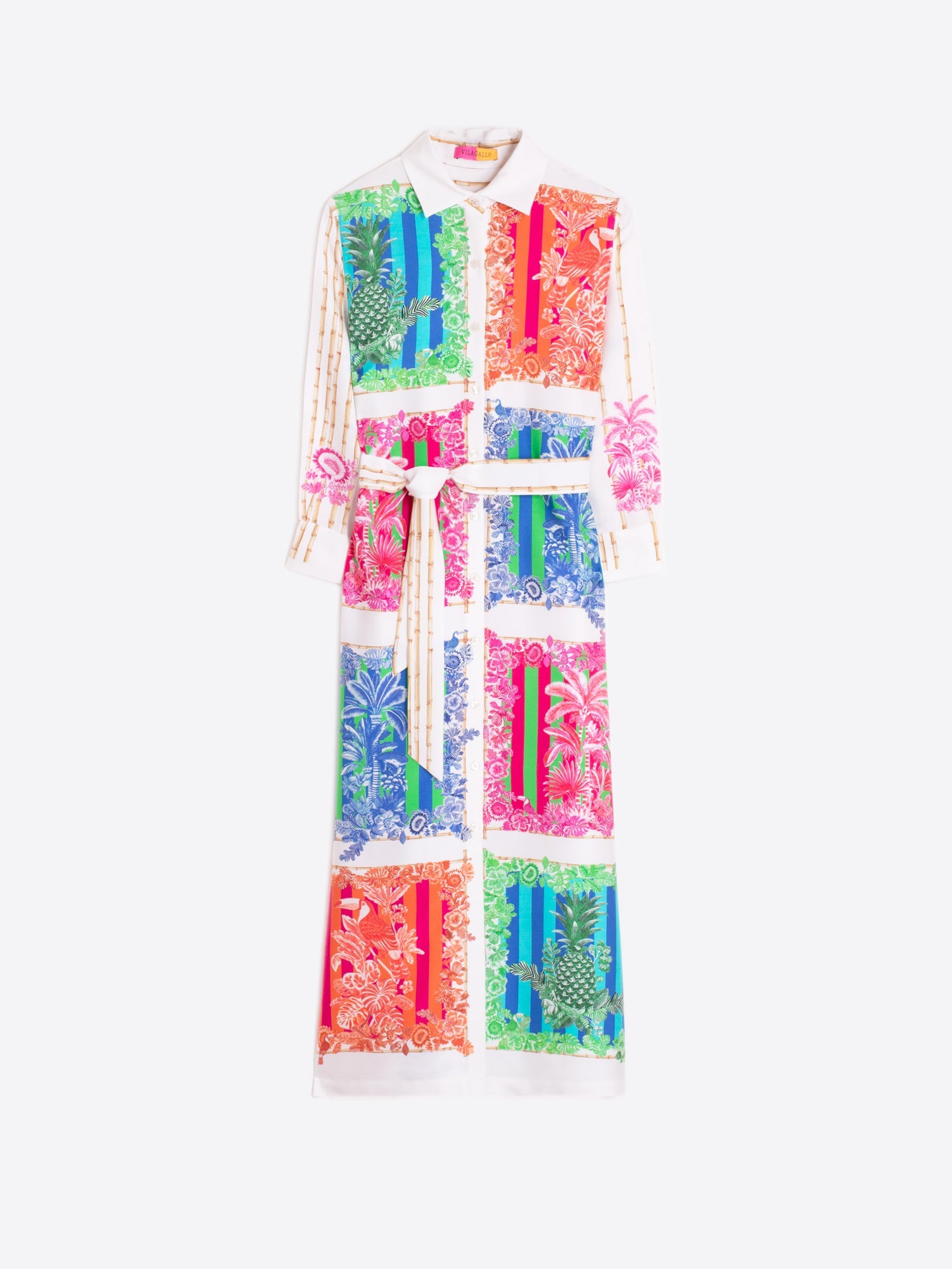 Vilagallo Dress Stina Belted Maxi Shirt Dress in Toucan Print