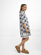 Vilagallo Dress White Toucan & Palm Tree Dress